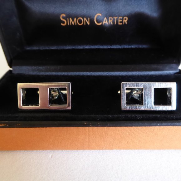 SIMON CARTER BRAND LONDON MENS SILVER METAL DOUBLE SQUARE CUFF LINKS (NEW IN BOX - Picture 7 of 9